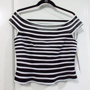 JS Signature striped mesh peplum top Blk/Wht 12